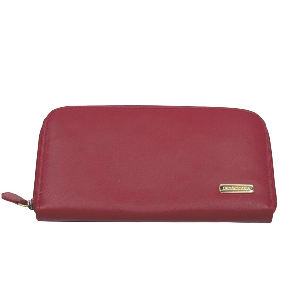 NEW Liz Claiborne Leather Zip Around‎ Wallet kOS Red Minimalist Secret Weapon